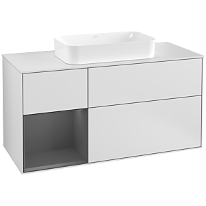 Villeroy und Boch Finion Waschtischunterschrank F291GKMT 120cm, Abdeckplatte white matt, Regal links Anthracite matt, White matt lacquer