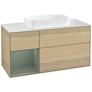 Villeroy and Boch Finion Villeroy and Boch Finion F291GMPC 120cm, cover plate matt white, shelf on the left Olive Matt Lacquer , Oak Veneer