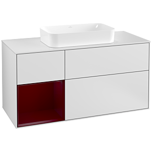 Villeroy und Boch Finion Waschtischunterschrank F291HBMT 120cm, Abdeckplatte white matt, Regal links Peony, White matt lacquer