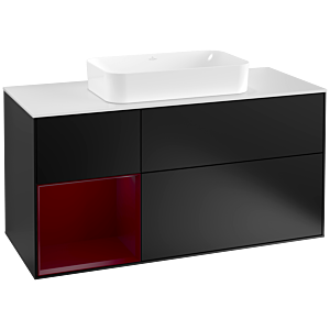 Villeroy et Boch Finion Villeroy et Boch F291HBPD 120cm, plaque de recouvrement blanc mat, étagère gauche Peony , laqué noir mat