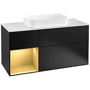 Villeroy und Boch Finion Waschtischunterschrank F291HFPD 120cm, Abdeckplatte white matt, Regal links Gold matt, Black matt lacquer