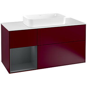 Villeroy und Boch Finion Waschtischunterschrank F291HGHB 120cm, Abdeckplatte white matt, Regal links Midnight Blue Matt Lacquer, Peony Matt