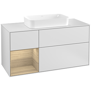 Villeroy und Boch Finion Waschtischunterschrank F291PCMT 120cm, Abdeckplatte white matt, Regal links Oak Veneer, White matt lacquer