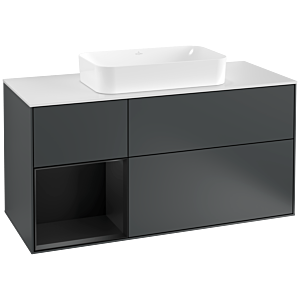 Villeroy und Boch Finion Waschtischunterschrank F291PDHG 120cm, Abdeckplatte white matt, Regal links Black matt lacquer, Midnight Blue Matt Lacquer