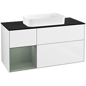 Villeroy and Boch Finion Villeroy and Boch Finion F292GMGF 120cm, cover plate black matt, shelf left Olive Matt Lacquer , glossy white lacquer