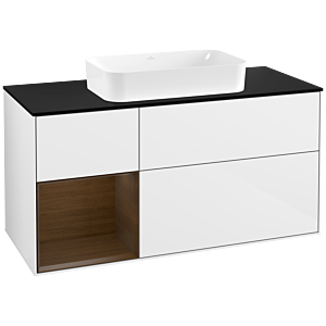 Villeroy and Boch Finion Villeroy and Boch Finion F292GNGF 120cm, cover plate black matt, shelf left walnut veneer, glossy white lacquer