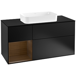 Villeroy et Boch Finion Villeroy et Boch F292GNPD 120cm, plaque de finition noir mat, étagère gauche placage noyer, laqué noir mat