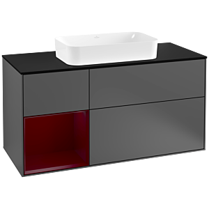 Villeroy et Boch Finion Villeroy et Boch F292HBGK 120cm, plaque de finition noir mat, étagère gauche Peony , anthracite mat