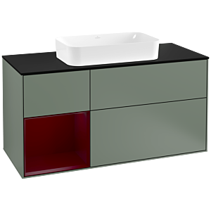 Villeroy and Boch Finion Villeroy and Boch Finion F292HBGM 120cm, cover plate black matt, shelf left Peony , Olive Matt Lacquer