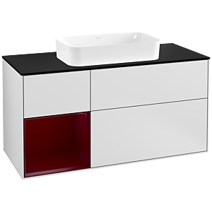 Villeroy et Boch Finion Villeroy et Boch F292HBMT 120cm, plaque de finition noir mat, étagère gauche Peony , laqué blanc mat