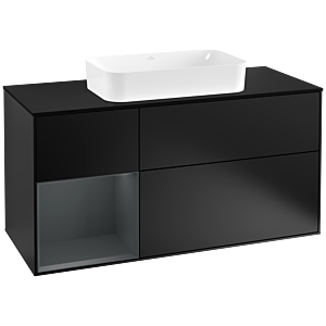 Villeroy et Boch Finion Villeroy et Boch F292HGPD 120cm, plaque de finition noir mat, étagère gauche Midnight Blue Matt Lacquer , laqué noir mat