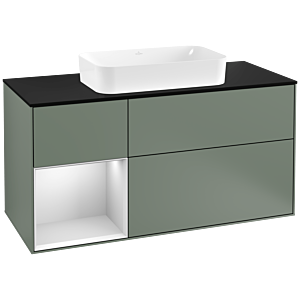 Villeroy et Boch Finion Villeroy et Boch F292MTGM 120cm, couvercle noir mat, étagère gauche laqué blanc mat, Olive Matt Lacquer