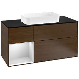 Villeroy and Boch Finion Villeroy and Boch Finion F292MTGN 120cm, cover plate black matt, shelf left white matt lacquer, walnut veneer