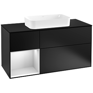 Villeroy und Boch Finion Waschtischunterschrank F292MTPD 120cm, Abdeckplatte black matt, Regal links White matt lacquer, Black matt lacquer