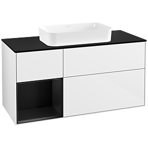 Villeroy and Boch Finion Villeroy and Boch Finion F292PDGF 120cm, cover plate black matt, shelf left black matt lacquer, glossy white lacquer