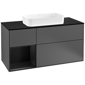 Villeroy und Boch Finion Waschtischunterschrank F292PDGK 120cm, Abdeckplatte black matt, Regal links Black matt lacquer, Anthracite matt