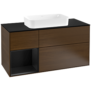 Villeroy and Boch Finion Villeroy and Boch Finion F292PDGN 120cm, cover plate black matt, shelf left black matt lacquer, walnut veneer