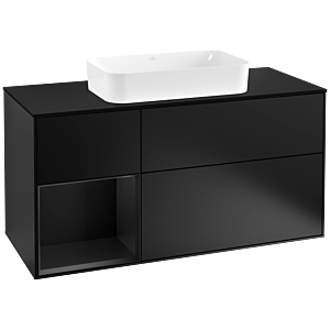 Villeroy und Boch Finion Waschtischunterschrank F292PDPD 120cm, Abdeckplatte black matt, Regal links Black matt lacquer, Black matt lacquer