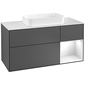 Villeroy und Boch Finion Waschtischunterschrank F301GFGK 120cm, Abdeckplatte white matt, Regal rechts Glossy white lacquer, Anthracite matt