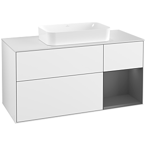 Villeroy und Boch Finion Waschtischunterschrank F301GKGF 120cm, Abdeckplatte white matt, Regal rechts Anthracite matt, Glossy white lacquer