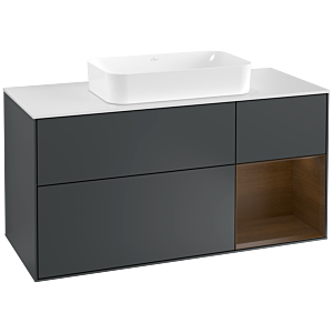 Villeroy et Boch Finion Villeroy et Boch F301GNHG 120cm, plaque de finition blanc mat, étagère droite placage noyer, Midnight Blue Matt Lacquer