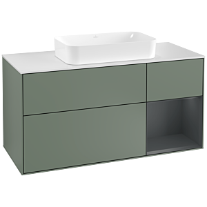 Villeroy und Boch Finion Waschtischunterschrank F301HGGM 120cm, Abdeckplatte white matt, Regal rechts Midnight Blue Matt Lacquer, Olive Matt Lacquer