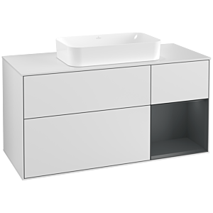 Villeroy und Boch Finion Waschtischunterschrank F301HGMT 120cm, Abdeckplatte white matt, Regal rechts Midnight Blue Matt Lacquer, White matt lacquer