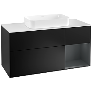 Villeroy et Boch Finion Villeroy et Boch F301HGPD 120cm, plaque de recouvrement blanc mat, étagère à droite Midnight Blue Matt Lacquer , laqué noir mat