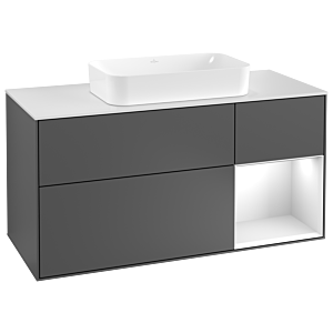 Villeroy et Boch Finion Villeroy et Boch F301MTGK 120cm, plaque de recouvrement blanc mat, étagère à droite laqué blanc mat, anthracite mat