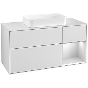 Villeroy et Boch Finion Villeroy et Boch F301MTMT 120cm, plaque de recouvrement blanc mat, étagère à droite laqué blanc mat, laqué blanc mat