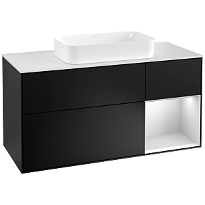 Villeroy und Boch Finion Waschtischunterschrank F301MTPD 120cm, Abdeckplatte white matt, Regal rechts White matt lacquer, Black matt lacquer