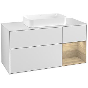 Villeroy et Boch Finion Villeroy et Boch F301PCMT 120cm, plaque de recouvrement blanc mat, étagère à droite Oak Veneer , laqué blanc mat