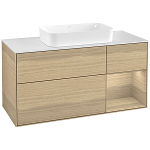 Villeroy und Boch Finion Waschtischunterschrank F301PCPC 120cm, Abdeckplatte white matt, Regal rechts Oak Veneer, Oak Veneer