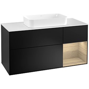 Villeroy und Boch Finion Waschtischunterschrank F301PCPD 120cm, Abdeckplatte white matt, Regal rechts Oak Veneer, Black matt lacquer