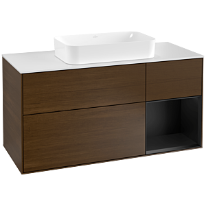 Villeroy and Boch Finion Villeroy and Boch Finion F301PDGN 120cm, cover plate white matt, shelf on the right black matt lacquer, walnut veneer