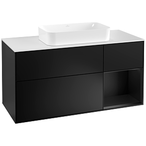 Villeroy und Boch Finion Waschtischunterschrank F301PDPD 120cm, Abdeckplatte white matt, Regal rechts Black matt lacquer, Black matt lacquer