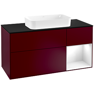 Villeroy und Boch Finion Waschtischunterschrank F302GFHB 120cm, Abdeckplatte black matt, Regal rechts Glossy white lacquer, Peony Matt
