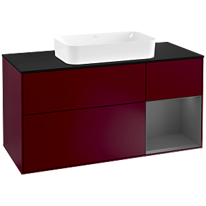 Villeroy und Boch Finion Waschtischunterschrank F302GKHB 120cm, Abdeckplatte black matt, Regal rechts Anthracite matt, Peony Matt