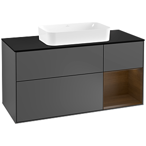 Villeroy et Boch Finion Villeroy et Boch F302GNGK 120cm, plaque de finition noir mat, étagère droite placage noyer, anthracite mat