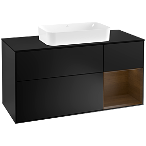 Villeroy et Boch Finion Villeroy et Boch F302GNPD 120cm, plaque de finition noir mat, étagère droite placage noyer, laqué noir mat