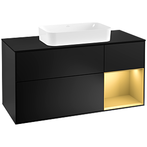 Villeroy et Boch Finion Villeroy et Boch F302HFPD 120cm, plaque de recouvrement noir mat, étagère droite or mat, laqué noir mat