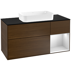 Villeroy et Boch Finion Villeroy et Boch F302MTGN 120cm, plaque de finition noir mat, étagère laqué blanc à droite, placage noyer