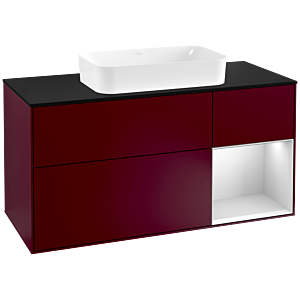 Villeroy et Boch Finion Villeroy et Boch F302MTHB 120cm, plaque de finition noir mat, étagère à droite laqué blanc mat, Peony Matt