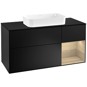 Villeroy und Boch Finion Waschtischunterschrank F302PCPD 120cm, Abdeckplatte black matt, Regal rechts Oak Veneer, Black matt lacquer