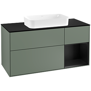 Villeroy et Boch Finion Villeroy et Boch F302PDGM 120cm, plaque de finition noir mat, étagère à droite laqué noir mat, Olive Matt Lacquer