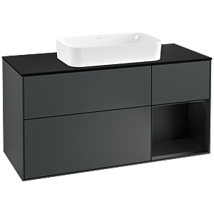 Villeroy et Boch Finion Villeroy et Boch F302PDHG 120cm, plaque de finition noir mat, étagère à droite laqué noir mat, Midnight Blue Matt Lacquer