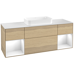 Villeroy et Boch Finion Villeroy et Boch F331GFPC 160x60.3cm, plaque de finition blanc mat, étagères laqué blanc brillant, Oak Veneer