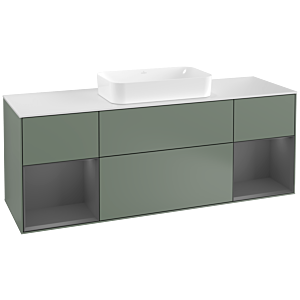 Villeroy et Boch Finion Villeroy et Boch F331GKGM 160x60.3cm, plaque de finition blanc mat, étagères laqué mat anthracite, Olive Matt Lacquer