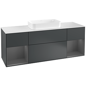 Villeroy et Boch Finion Villeroy et Boch F331GKHG 160x60,3cm, plaque de finition blanc mat, étagères laqué anthracite mat, Midnight Blue Matt Lacquer