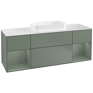 Villeroy und Boch Finion Waschtischunterschrank F331GMGM 160x60,3cm, Abdeckplatte white matt, Regale Olive matt lacquer, Olive Matt Lacquer